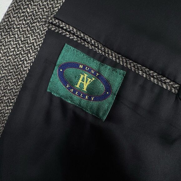 VTG Hunt Valley Mens 48R Wool Herringbone Tweed Blazer Elbow Patch Sport Coat - Picture 10 of 16